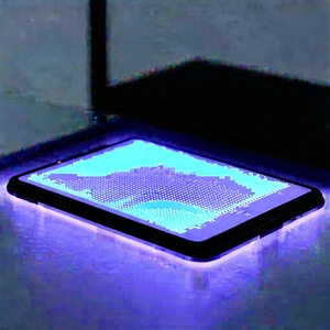 Tablet With Glowing Screen With Small, Blue,