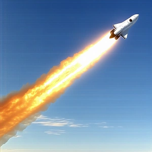 A Rocket Is Seen In The Sky, With A Trail Of Smoke Behind It