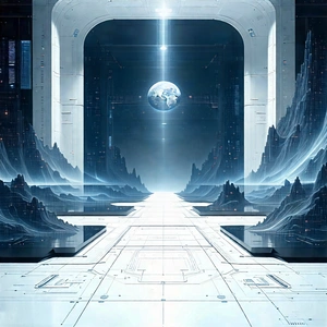 Tech Etching: (futuristic:1.15) Tech Startup Office With Image, There