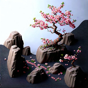 Nature Tilt-shift Photography: Cherry Blossoms In Rocky Terrain With Beautifully Crafted