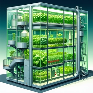 A Large, Multi-story Building With A Greenhouse On The Top Floor