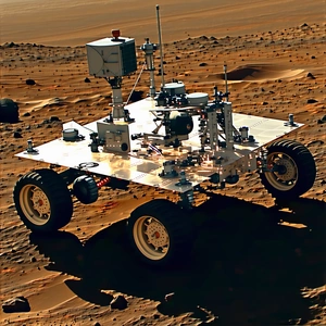 A Large, White, Four-wheeled Vehicle Parked On A Dirt Surface