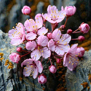 Nature Drone Photography: Cherry Blossoms In Rocky Terrain With Beautiful Pink