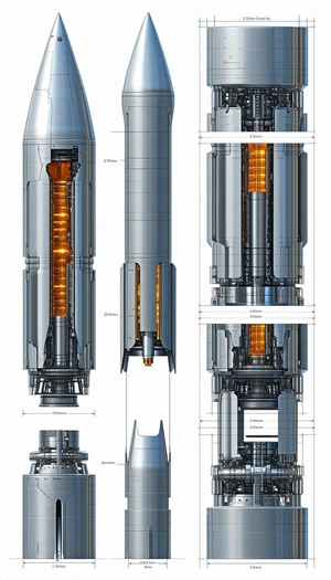 A Large, Futuristic Spacecraft Is Shown In A Series Of Detailed Drawings