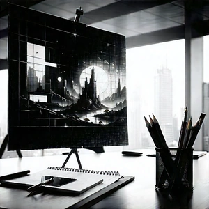 Futuristic Tech Startup Office With Black White
