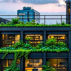 Urban Professional Photography: Urban Loft With Green Rooftop With Large Building