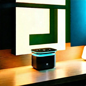 Smart Home Device With Glowing Screen With Small Black