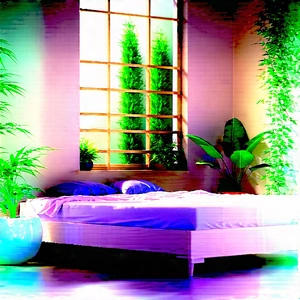 Lifestyle Watercolor Painting: Bedroom sanctuary with plants and natural elements