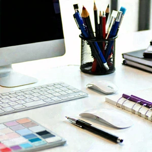 Business Advertising Photography: Workplace with modern office supplies on desk