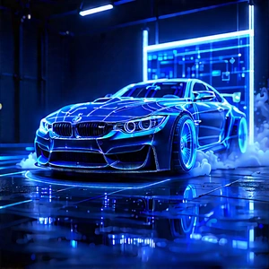 Automotive Technology In Tech Office With Blue Sports