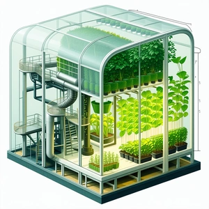 The Image Is A 3d Drawing Of A Greenhouse, Showcasing A Variety Of Plants And Potted Plants