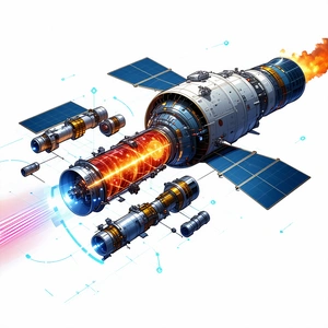 A Spacecraft Is Shown In A White Background, With A Large Engine On The Bottom Of The Ship