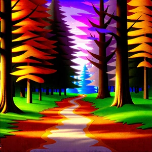 Nature Digital Art: Path Through Autumn Woodland With Colorful Painting