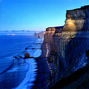 Nature Stock Photography: Coastal Cliff During Blue Hour With Beautiful Sunset