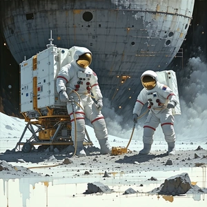 In The Image, There Are Two Astronauts Standing On The Surface Of A Rocky Planet