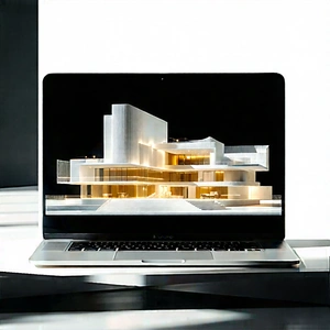 Tech Architectural Photography: Laptop With Data Visualization With Laptop Computer