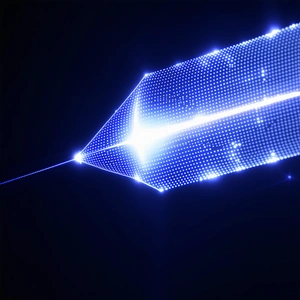 A Blue Lighted Arrow, Which Appears To Be A Light Sculpture Or A Lighted Drawing