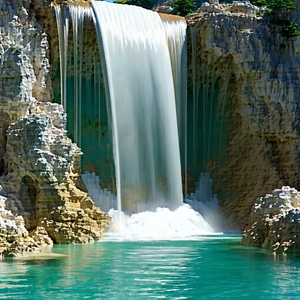 Nature Macro Photography: Waterfall Pool Surrounded By Rocky Shores With Beautiful Waterfall