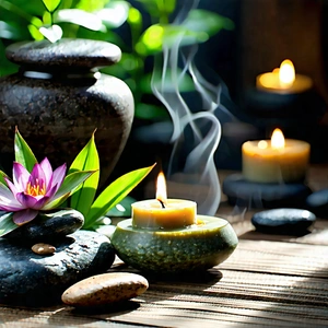 Lifestyle Etching: Wellness scene with aromatherapy