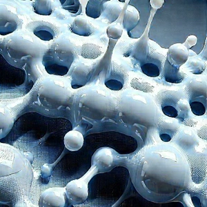 Abstract Product Photography: Macro View Of Chemical Reaction With Blue, White,