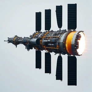 A Large Spacecraft Is Shown In A Close-up View, With Its Engine And Other Components Clearly Visible