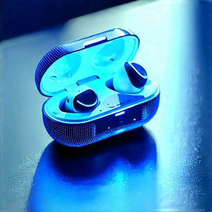 Wireless Earbuds With User Interface With Blue Case