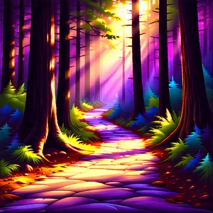 Nature Pastel Drawing: Path Through Redwood Forest With Image, There