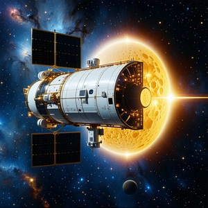 A Spacecraft With A Large Dome On Top, Flying Through The Vast Expanse Of Space