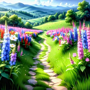 Nature Matte Painting: Path through flowering meadow