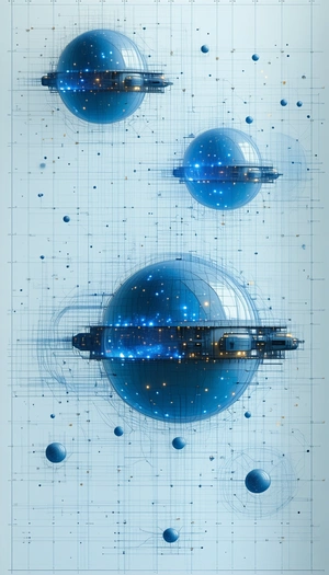 In The Image, There Are Three Blue Spheres Floating In A Blue Space