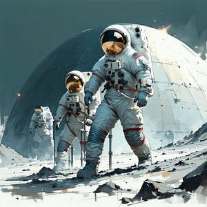 In The Image, There Are Three Astronauts Walking On A Rocky Surface, Likely On The Moon