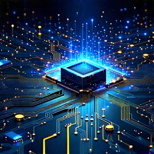 Circuit Board With Data Streams With Image, There