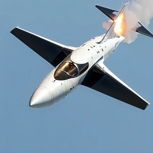 A White Jet Is Flying Through The Sky, Leaving A Trail Of Smoke Behind It