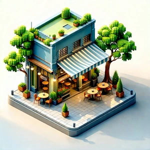 Urban Isometric Design: Urban Street With Outdoor Seating With Model Small