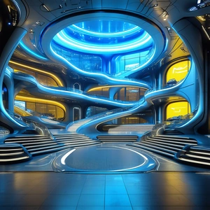 Tech Advertising Photography: Futuristic Innovation Hub With Large, Futuristic