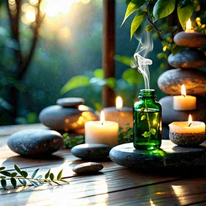 Lifestyle Lithograph: Wellness scene with aromatherapy