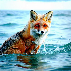 Nature Commercial Photography: Fox In (ocean:1.41) Waters With Standing Water,