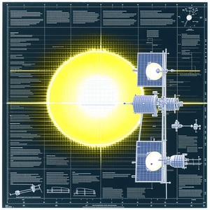 A Blue And White Drawing Of A Space Station Is Shown