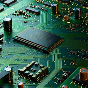 Tech Matte Painting: Circuit board with (digital:1.43) particles