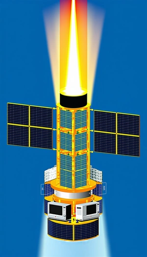 A Large, Brightly Lit Satellite Is Shown In A Blue Sky