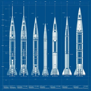 The Image Is A Blueprint Of A Rocket, Showing The Different Stages Of The Rocket's Development