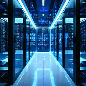 Futuristic Server Room With Large, Well-lit