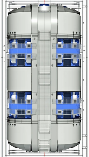 A Blue And White Ship Is Shown In A Drawing