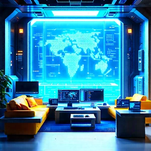 Futuristic Tech Startup Office With Futuristic Living