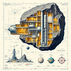 A Large, Detailed Drawing Of A Space Station Is Displayed On A Page