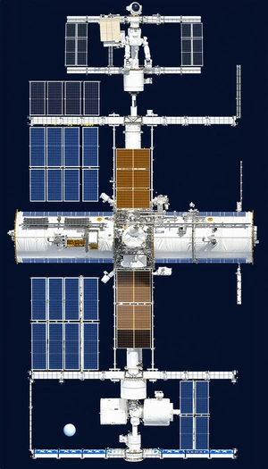 A Large Space Station With A Variety Of Solar Panels On Its Exterior