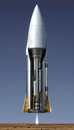 A Rocket Is Shown In A Close-up View, With Its Engine And Fuel Tanks Visible