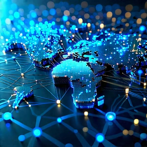 Blockchain Network Visualization With Blue Globe