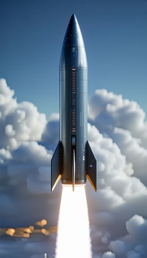 A Rocket Is Seen Flying Through The Sky, With Its Tail End Visible