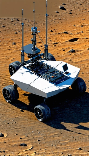 A White Robotic Vehicle Is Sitting On A Dirt Surface